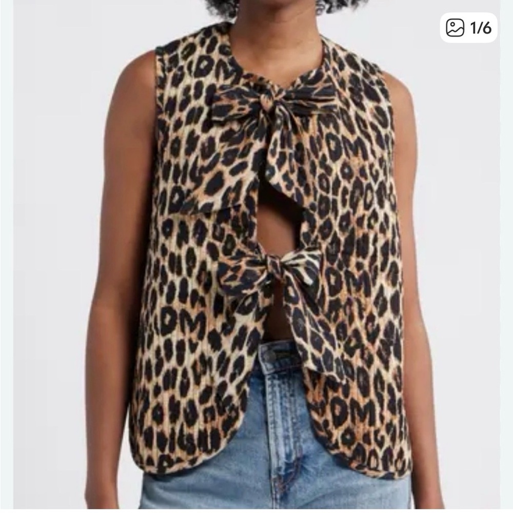 Damson Madder Tilly Leopard Print Organic Cotton Quilted Vest. Size 6 US/ 10 UK.